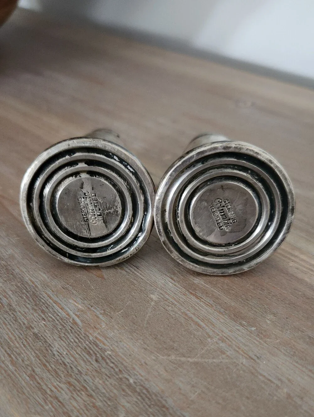 Vintage Columbia Weighted Sterling Silver Salt Pepper Shakers Pair 3.5 Inch